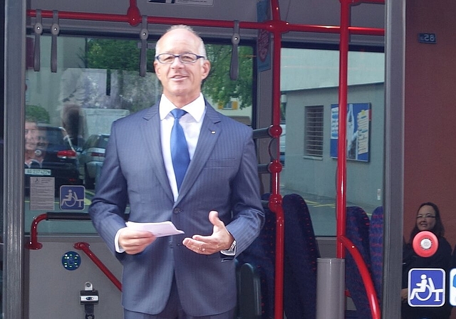 RVBW-Direktor Stefan Kalt bei der Hybridbus-Einweihung.Foto: Archiv/dm