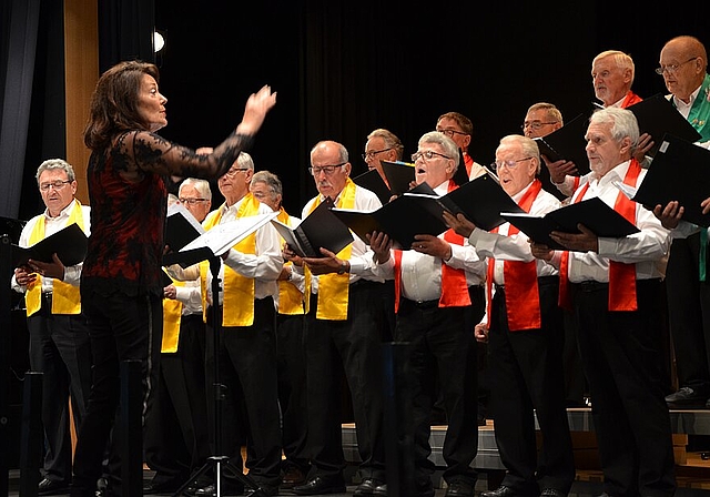 Der Männerchor Neuenhof unter der Leitung von Erika Riedo. 32 Sänger waren auf der Bühne. Jessica Mittner
