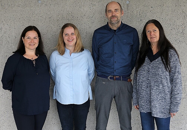 Das sind die neuen Schulleiter: Bea Märki (Kindergarten und Unterstufe), Mirjam Frey (Oberstufe), Lukas Müller (Mittelstufe und Geschäftsleiter) und Sylvia Riolo (Musikschule). zVg