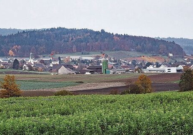 Sicht vom Würenloser Gebiet Steindler  Richtung Otelfingen, wo Deponiegegner mit roten Ballonen die Dimensionen der geplanten Deponie aufzeigten. zVg