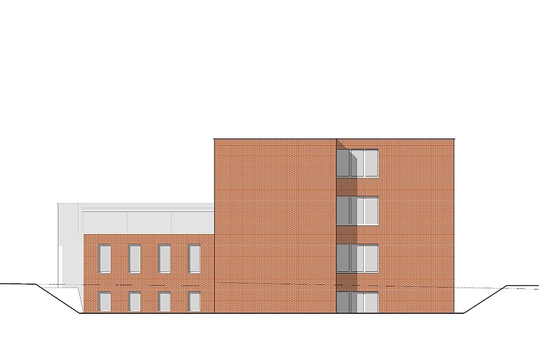 Visualisierung des Schulhauses Feld mit Aula (l.), die ebenfalls gebaut wird. zVg
